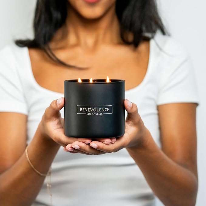Benevolence LA 3 Wick Candle, Santal Large Scented Candle | Soy Candles | Gifts for Women and Men | Home Fragrance | Aromatherapy | Bathroom Freshener 14.5 Oz, 45 Hour Burn