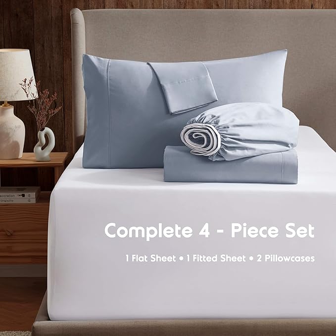 Nestl Full XL Sheet Set - Luxury 1800 Ultra-Soft Microfiber Full Extra Long Bed Sheets - Double Brushed - Deep Pockets - Easy Fit - 4 Piece Set - Bedding Sheets & Pillowcases (Full XL, Ice Blue)
