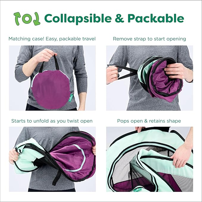 Furhaven Portable Dog Playpen Cat Tent, Pet Playground,Kennel Foldable Indoor Outdoor Zippered Puppy Crate - Green & Pink, Large