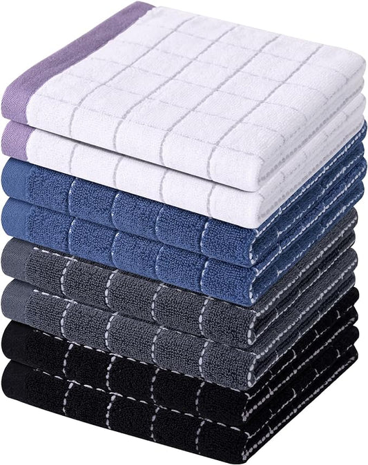 Homaxy 100% Cotton Terry Kitchen Dish Cloths, Ultra Soft and Absorbent Dish Towels for Kitchen, Suitable for Drying and Washing Dishes, 8 Pack, 12 x 12 Inches, Mixed Colour