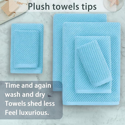 Towels for Bathroom - 100% Cotton | Quick Dry | Lightweight | Thick | Soft, Towel Set of 6, 2 Large Bath 30"x56", 2 Hand 18"x28", 2 Wash Cloths 13"x13", Luxury Towel Gift Set, Blue Towels Bathroom Set