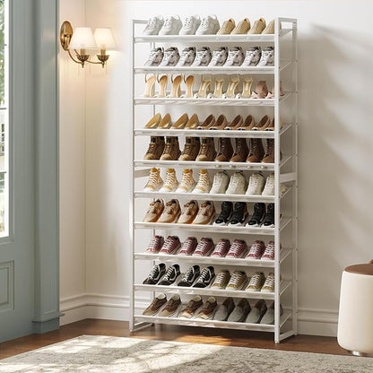 Shoe Rack,10 Tier Metal Shoe Organizer,Max Holds 50 Pairs,Heavy Duty Shoes Shelf for Garage, Entryway, Closet,White
