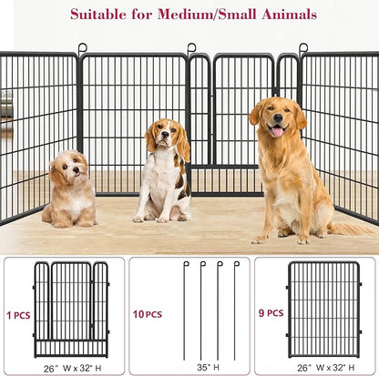 Dog Playpen, 32inch 10 Panels Outdoor Dog Fence Indoor Dog Pen Anti-Rust Pet Puppy Pen Dog Exercise Pen with Lock for Medium Small Dogs, Portable Pet Fence for Yard RV Camping