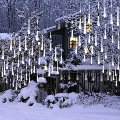 2 Pack Christmas Decorations Lights Outdoor, Extendable Meteor Shower Lights with Timer, Total 384LED 30cm 16 Tubes Indoor Outdoor Snow Cascading String Light for Xmas Garden Party Decor (Cool White)