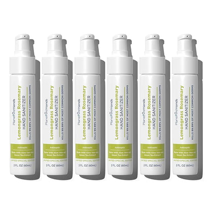Lemongrass Rosemary Lotion Hand Sanitizer | Travel Size | Cleanse & Moisturize | Made with Aloe Vera & Essential Oils | Rich in Vitamin E | Lemongrass Essential Oil | Green Tea Extract | 6-Pack