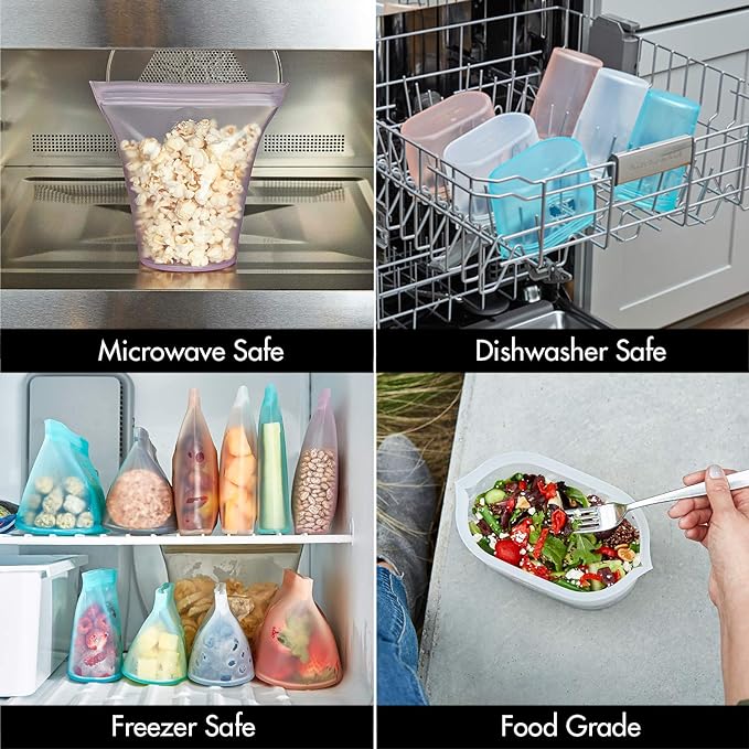 Zip Top Reusable Food Storage Bags | Large Dish [Lavender] | Silicone Meal Prep Container | Microwave, Dishwasher and Freezer Safe | Made in the USA