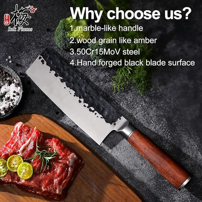 6.5 Inch Nakiri Knife, Asian Usuba Knife, Stainless Steel With Hand-forged, Brazilian Rosewood Handle and Gift Box for Family & Restaurant