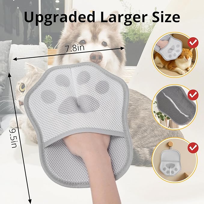 2025 Upgrade Electrostatic Pet Hair Removal Glove, A Reusable Pet Hair Remover Tool for Cats & Dogs, Clothing, Couches, Carpets, and Car Seats(Gray Glove, Cat Keychain)