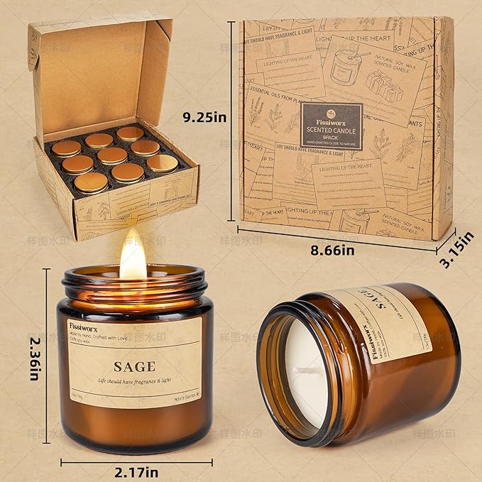 9 Pack Soy Candles for Home Scented |（Lavender/Jasmine/Lemon ） Long-Lasting 270 Hours, Natural Scented Candles Gift for Women & Men, Birthday, Mother’s Day, Christmas, Thanksgiving