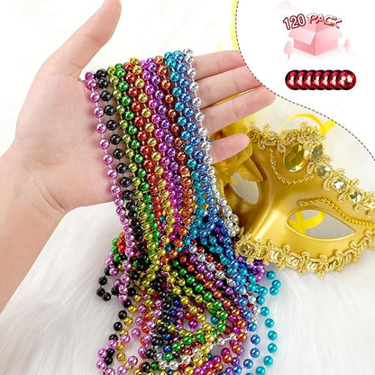 YAXINRUI 120 PCS Mardi Gras Beads, Party Beads Necklaces for Mardi Gras, Christmas, St. Patrick's Day, Metallic Colorful Necklaces Accessories in 12 Colors