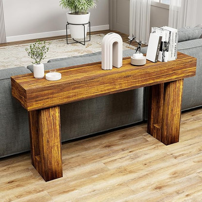 Vibe & Dine 63" Entryway Table, Farmhouse 2-Tier Console Table with U-Shaped Base, Narrow Long Wood Couch Table Behind Sofa for Living Room, Hallway, Foyer, Rustic Brown