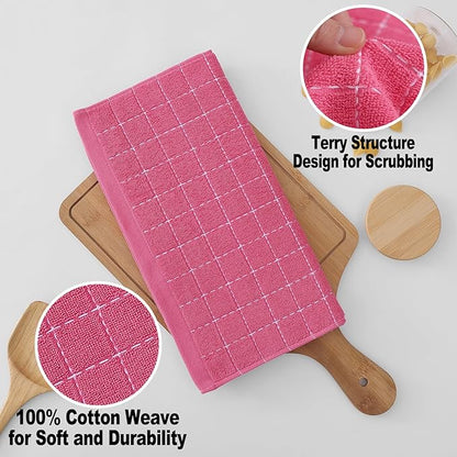 Homaxy 100% Cotton Terry Kitchen Dish Cloths, Ultra Soft and Absorbent Dish Towels for Kitchen, Suitable for Drying and Washing Dishes, 8 Pack, 12 x 12 Inches, Rose Red
