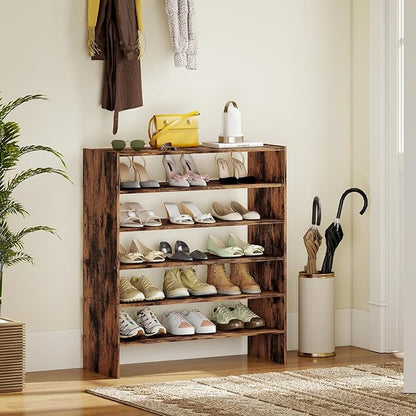 COSTWAY 6-Tier Shoe Rack, Extra Wide Shoe Shelf Organizer with Stackable Design, 31" Freestanding Adjustable Storage Shoe Stand for Small Space Entryway Hallway Closet (2,Rustic Brown)