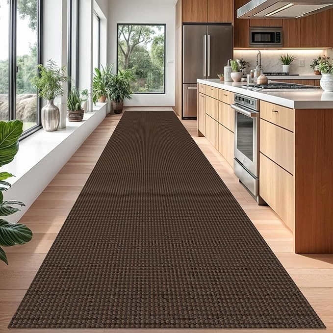 Braided Runner Rug 3x18 Ft Washable Runners for Hallways Non Slip Rubber Backed Kitchen Runners Cotton Long Entryway Runner Indoor, Woven Carpet for Hall Stair Entryway, Brown