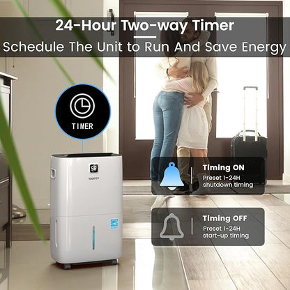 Yaufey 150 Pints Energy Star Dehumidifier with Pump for Home, Basement and Large Room up to 7000 Sq. Ft., With Drain Hose, Timer, Intelligent Humidity Control and Large Water Tank