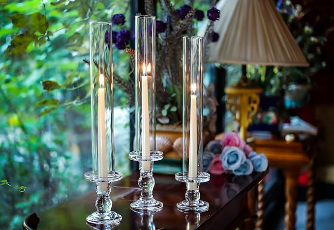 CYS EXCEL D-2" H-13.75" Glass Open Ended Hurricane Candleholder Bottomless Cylinder Sleeve Clear Chimney Shade Tube Cover, 1 Piece
