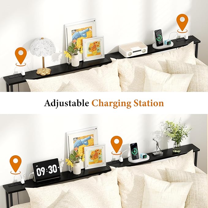 GRLEAF 39" Narrow Console Sofa Table with Built-in Power Strip (2 AC Outlets & 2 USB Ports) – 4.9ft Power Cord, Metal Frame, Easy Assembly, Ideal for Behind Couch, Hallway, and Home Office | Black
