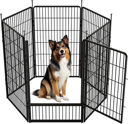 SunsGrove Dog Playpen Outdoor, Heavy Duty 40 Inch 6 Panels with Wider Door for Medium and Large Dogs, Free and Safe Play Dog Fence Indoor, Black