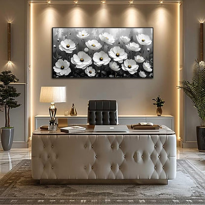 Large Black and White Flower Canvas Wall Art With Black Wood Frames Large Modern Canvas Prints Framed Wall Art for Living Room Bedroom Home Office Size 30x60