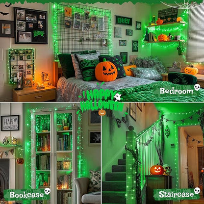 JMEXSUSS 2 Pack Green Fairy Lights Battery Operated, Total 200 LED 66ft Twinkle String Lights with Remote, 8 Modes Halloween Lights for Tree Wreath Fireplace Indoor Outdoor Xmas Halloween Decor