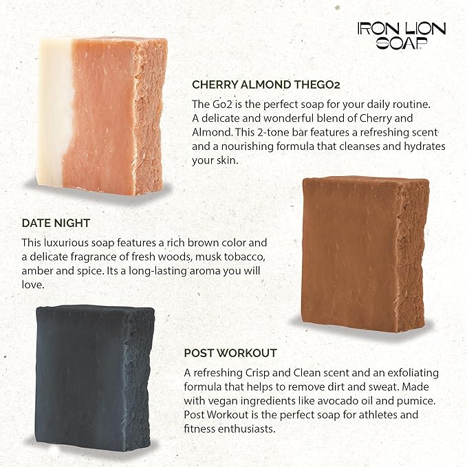 ILS Soap co - HIS Mix (3 Formulas for the man on the go Post Workout, Date Night & The Go-To) All Natural Bar Soap for All Skin Types - Plant Based, Cold Process and Handmade in the USA (3 Pack)