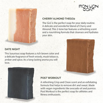 ILS Soap co - HIS Mix (3 Formulas for the man on the go Post Workout, Date Night & The Go-To) All Natural Bar Soap for All Skin Types - Plant Based, Cold Process and Handmade in the USA (3 Pack)