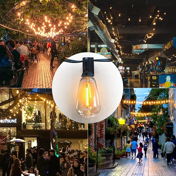 Achin 100FT Outdoor String Lights LED Dimmable Patio Lights String Waterproof with 50+3 Shatterproof Bulbs ST38 Vintage String Lights for Outside Gazebo Bistro Lights, 2200K Warm White