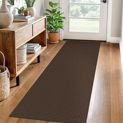 EARTHALL Woven Runner Rug 2x6 Ft Washable Runners for Hallways Cotton Non Slip Rubber Backed Kitchen Runner Braided Indoor Floor Carpet for Entryway, Hallway, Kitchen, Bedroom, Brown
