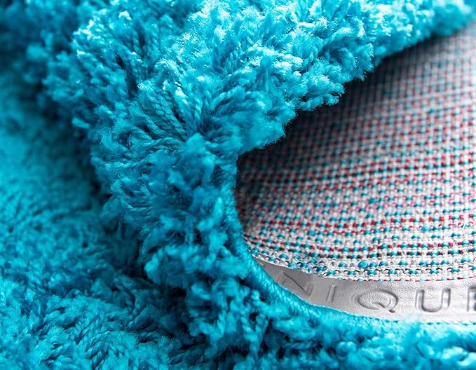 Unique Loom Solid Shag Collection Area Rug (6' 1" Round, Turquoise)