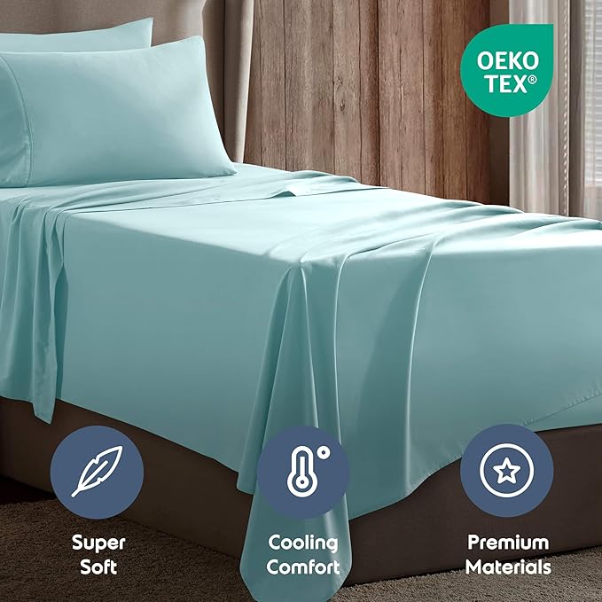 Nestl Twin Sheet Set - 1800 Ultra-Soft Microfiber Twin Bed Sheets - Double Brushed - Deep Pockets - Easy Fit - Extra Soft - 3 Piece Set - Bedding Sheets & Pillowcases (Twin, Light Blue)