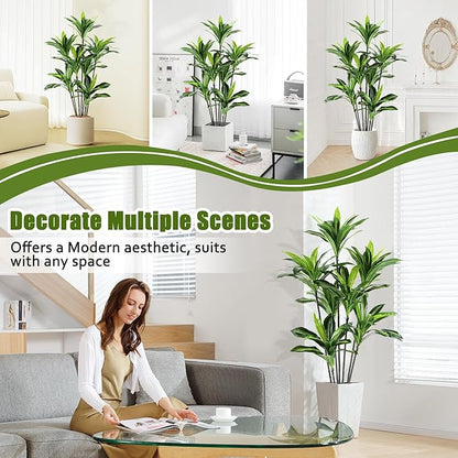 Dracaena Artificial Plant Indoor 5FT - Large Tropical Fake Tree with Lifelike Leaves - Tall Faux Floor Plant in Pot - Artificial Dracaena Tree Indoor for Home Office Living Room Decor