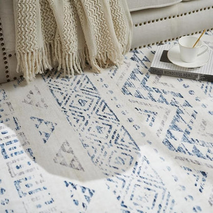 jinchan Boho Runner Rug 2x6 - Moroccan Machine Washable Non-Slip Bohemian Diamond Low-Pile Soft Runner Rug for Entryway Hallway Kitchen Bedroom Laundry Room (2‘x6', Blue)