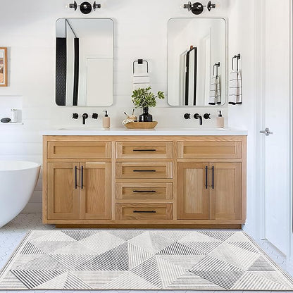 ReaLife Rugs Machine Washable Area Rug Runner - Living Room Bedroom Bathroom Kitchen Entryway Office - Padded Low Pile Stain Resistant Premium - Modern Geometric Contemporary - Miles - Gray 2'6"x10'
