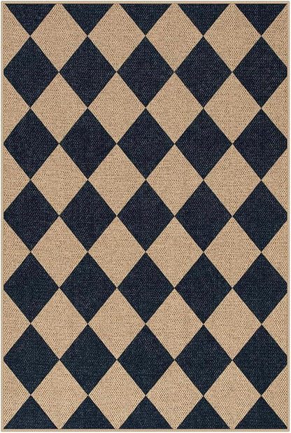 Lahome Checkered Easy Jute Kitchen Rug, 2x3 Front Door Mat Non Slip Washable Neutral Area Rug, Farmhouse Diamond Non Shedding Low Pile Floor Carpet for Entryway Porch Doorway