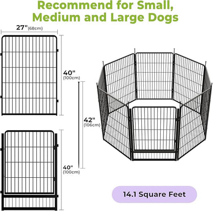 SunsGrove Dog Playpen Outdoor, Heavy Duty 40 Inch 8 Panels Dog Playpen for Medium and Large Dogs, Free and Safe Play Dog Fence Indoor, Black