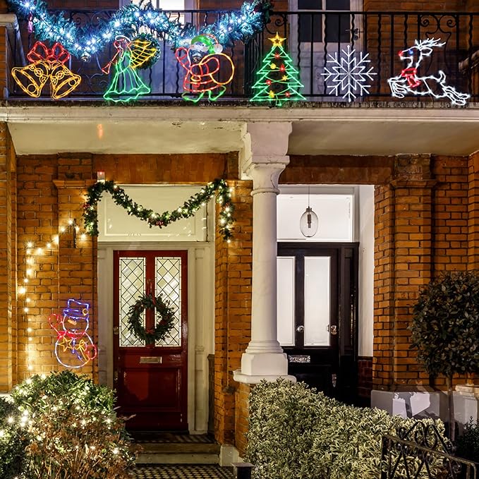 Christmas Decorations - 16" Christmas Window Silhouette Lights - 4 Pack Colour Lighted Reindeer ＆ Angel & Snowflake ＆ Snowman for Holiday Indoor and Outdoor Wall Door Window Decorate