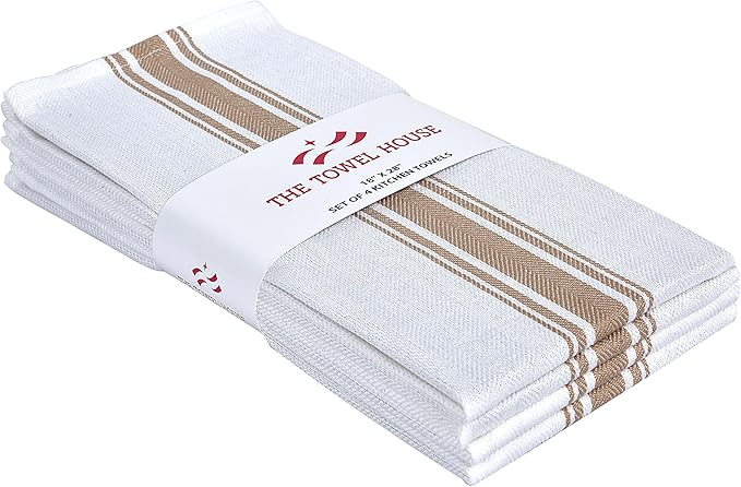 100% Cotton Herringbone Kitchen Towels – Ultra Absorbent, Quick-Dry Dish Towels with Hanging Loop – Soft, Durable & Large 18" x 28"– Beige, Pack of 4