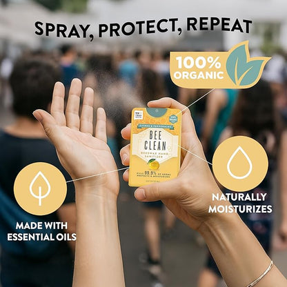 Organic Beeswax Hand Sanitizer Spray - 4-Pack (Citrus Peppermint), Travel Size Mist Spray with Organic Ethyl Alcohol, Moisturizing and Refreshing with Essential Oils, Non-Toxic, Made in USA