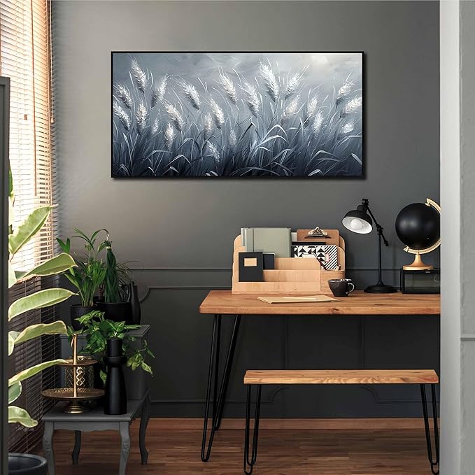 Plant Pictures Wall Art Reed Artwork White Photos Wall Decor 24"x 48" Grey Large Wall Decorations for Girl Room Decor