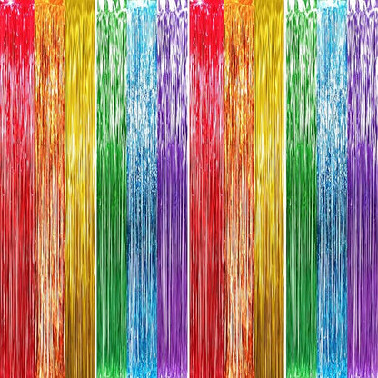 GOER 3.2 ft x 8.2 ft Metallic Tinsel Foil Fringe Curtains Party Photo Backdrop Party Streamers for Birthday,Graduation,New Year Eve Decorations Wedding Decor (4 Packs,Rainbow Colors)