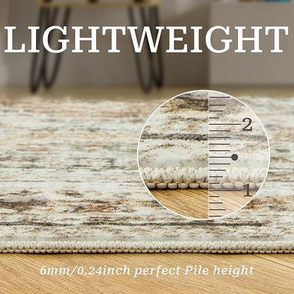 2x3 Washable Rug Runner for Bathroom, Soft Entryway Rug for Laundry Room, Kitchen, Vintage Abstract Hallway Runner for Bedroom, Anti-Slip Door Mat Indoor Entrance(2'x3', Brown/Pink)