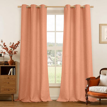 LAMIT Terracotta Linen Curtains for Living Room 84 inch Long 2 Panels, Linen Textured Thermal Insulated Boho Curtains Light Reducing Grommet Drapes for Bedroom, Set of 2 Panels, W38 x L84