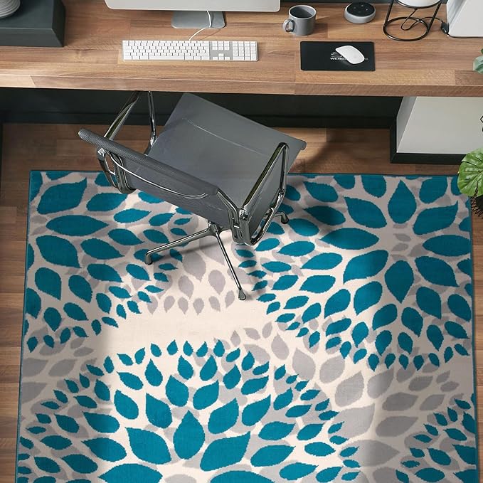 Rugshop Modern Blue Floral Circles Design Area Rug – Elegant Non-Shedding, 3'1" x 5' for Living Room, Bedroom, Dining Room, Kitchen