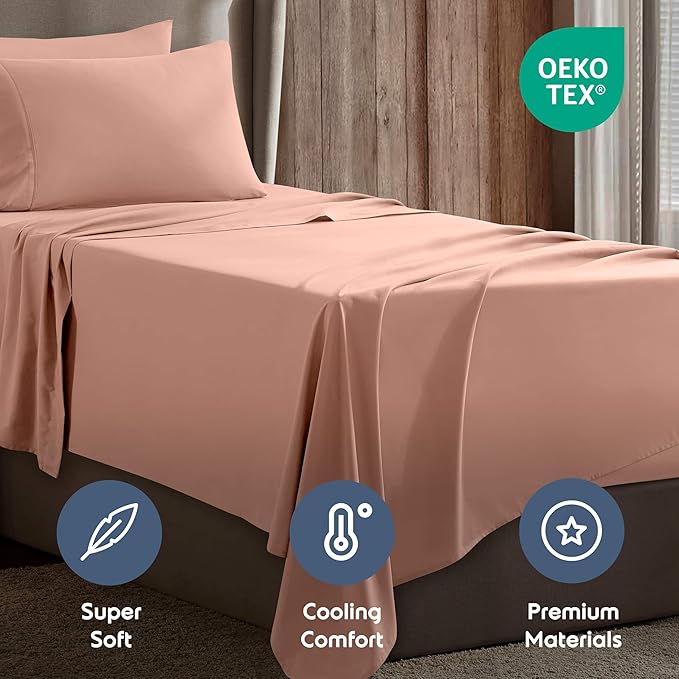 Nestl Twin XL Sheet Set - College Dorm Size - Luxury 1800 Ultra-Soft Microfiber Twin Extra Long Bed Sheets - Deep Pockets - Easy Fit - Extra Soft - 3 Piece Set (Twin XL, Peach)