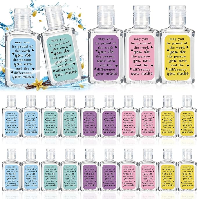 50 Pcs Thank You Gifts for Coworker Mini Hand Sanitize Gel Bulk Scent Hand Sanitizer Travel Size Inspirational Appreciation Gifts for Christmas Party Supplies Friends Teacher Employee