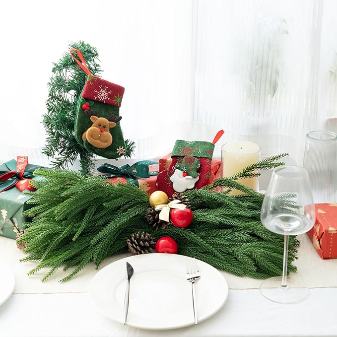 Christmas Decor Norfolk Pine Stems, 12 Pcs Artificial Pine Branches, Realistic Faux Greenery Stems, 19-Inch Pine Picks for Christmas Decorations, DIY Crafts, Wedding & Home Accents (No vase)