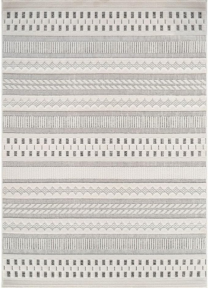 Beverly Rug Micro Loop Area Rug Gray/White 9x12 Geometric Modern Scandinavian Striped Durable Soft Indoor Rugs for Living Dining Room Office Stain Resistant Non Shedding Casual Indoor Carpet 9 x 12