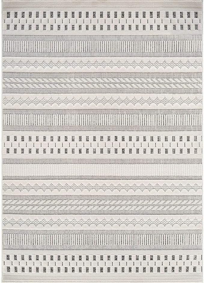 Beverly Rug Micro Loop Area Rug Gray/White 8x10 Geometric Modern Scandinavian Striped Durable Soft Indoor Rugs for Living Dining Room Office Stain Resistant Non Shedding Casual Indoor Carpet 8 x 10