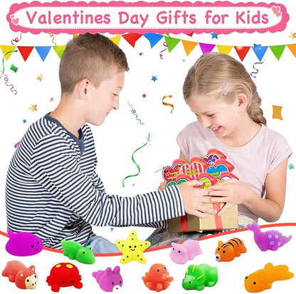 28 Pack Valentines Day Gifts for Kids, Mochi Squishies Party Favor Set with Valentines Greeting Cards for Kids Valentine School Gifts Prize Classroom Exchange Gift Set