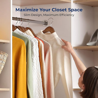 SereneLife 80 Solid Wooden Hangers Heavy Duty Closet Organizer Vintage Natural Color Chrome 360° Swivel Hook Notched Design Holds Dresses Jackets Pants Suits 10 lbs Capacity